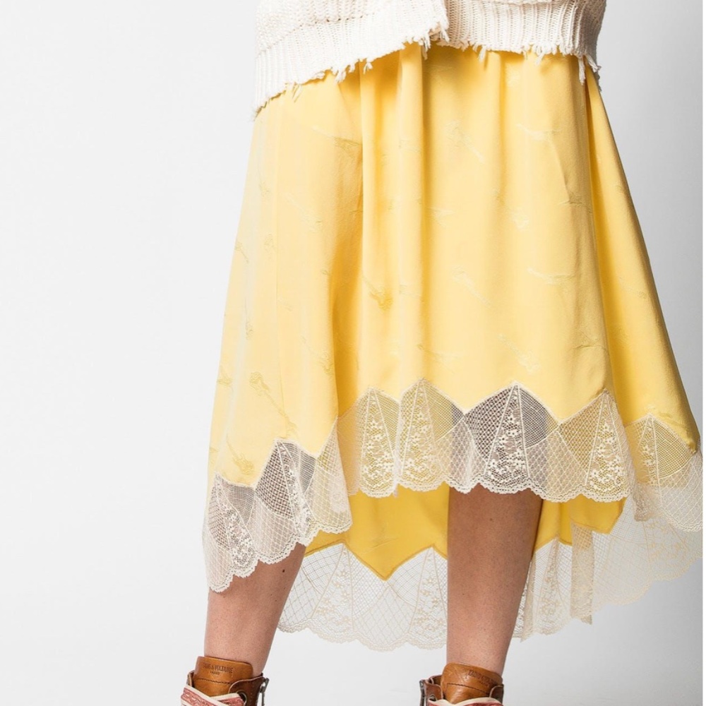 ZADIG & VOLTAIRE Yellow “Joslin” Jacquard Midi Silk Skirt (EXCELLENT CONDITION)